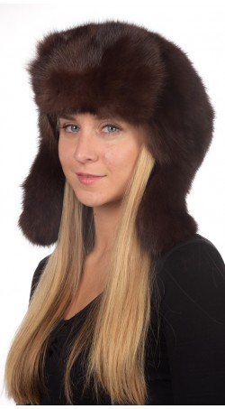 Sable fur hat russian style unisex - Dark brown color
